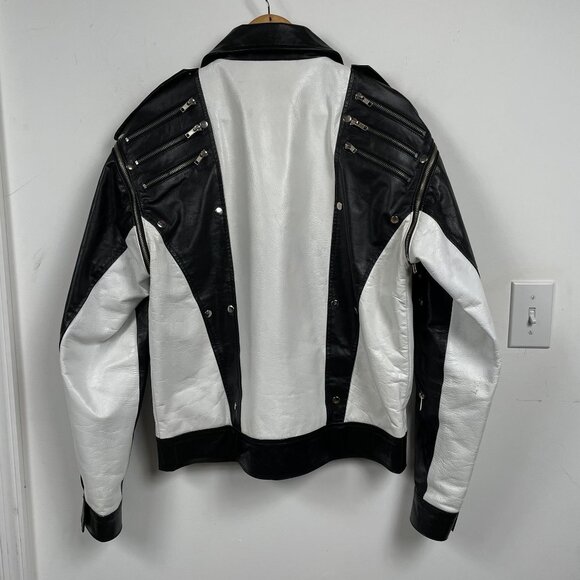 Leather Motorcycle Jacket Mens S Michael Jackson Bomber Removable Sleeves Italy - Picture 2 of 8